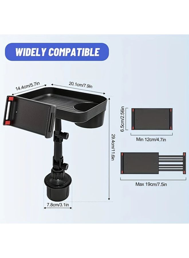 3 In 1 Adjustable Black Car Cup Holder Tray And Phone Mount Expandable Tablet Stand For Trucks Fits 4 Inch To 12 Inch Devices - Image 2