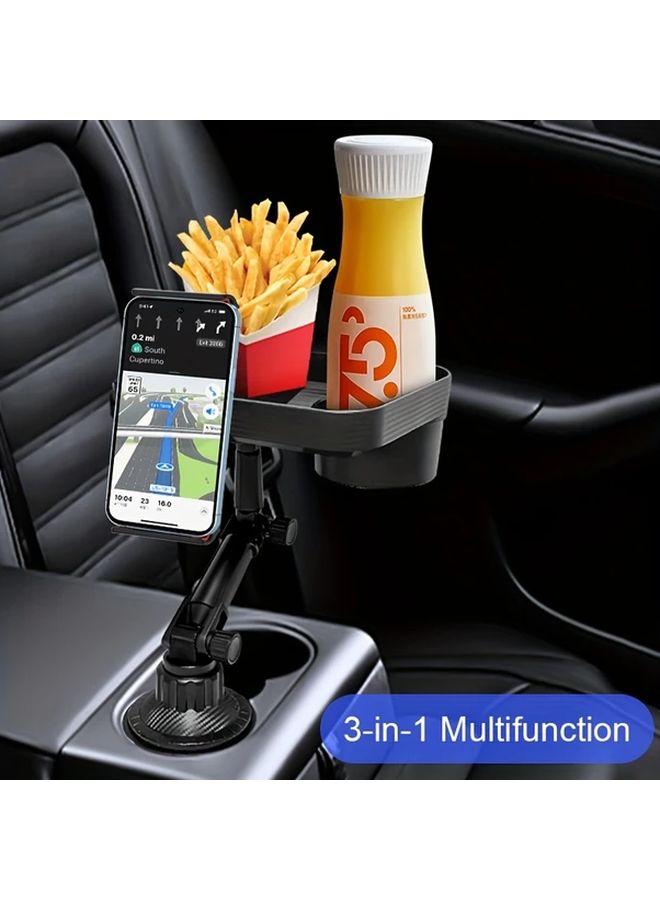3 In 1 Adjustable Black Car Cup Holder Tray And Phone Mount Expandable Tablet Stand For Trucks Fits 4 Inch To 12 Inch Devices - Image 3