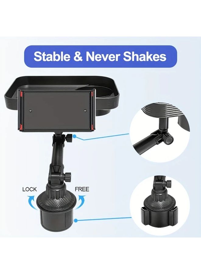 3 In 1 Adjustable Black Car Cup Holder Tray And Phone Mount Expandable Tablet Stand For Trucks Fits 4 Inch To 12 Inch Devices - Image 5