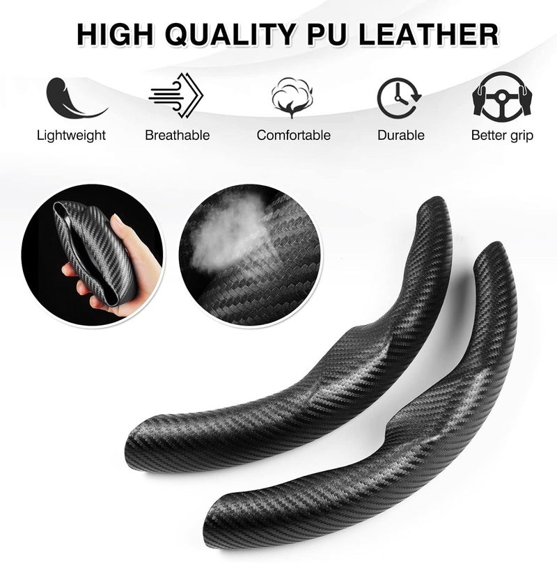Canvcle Compatible with Carbon Fiber Steering Wheel Cover Tesla Car Steer Wheel Cover Protector Black for Men and Women Non Slip 2 PCS - Image 4