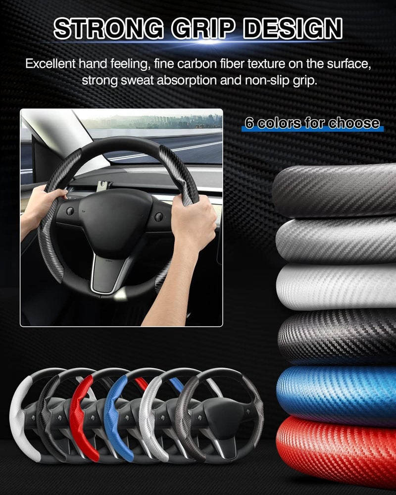 Canvcle Compatible with Carbon Fiber Steering Wheel Cover Tesla Car Steer Wheel Cover Protector Black for Men and Women Non Slip 2 PCS - Image 5