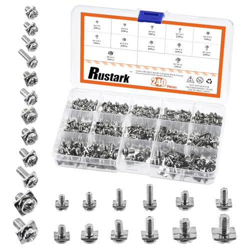 Rustark 240Pcs 12 Sizes M3 M3.5 M4 M5 Terminal Block Screws with Square Washers Assortment Kit Silver Nickel Plated Carbon Steel Terminal Screws for Terminal Blocks Replacement - Image 1
