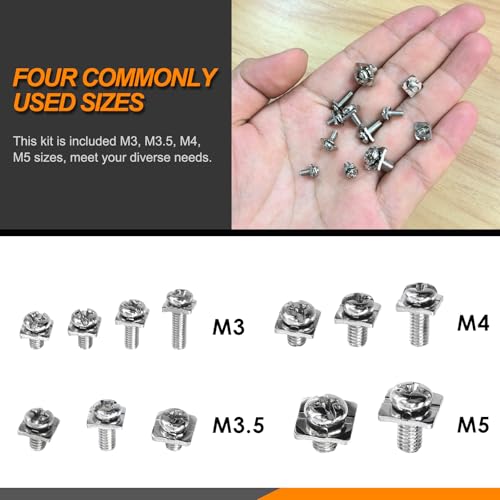 Rustark 240Pcs 12 Sizes M3 M3.5 M4 M5 Terminal Block Screws with Square Washers Assortment Kit Silver Nickel Plated Carbon Steel Terminal Screws for Terminal Blocks Replacement - Image 4