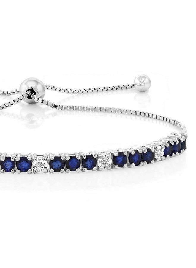 جم ستون كينج سوار تنس من الفضة الإسترلينية عيار 925 مرصع بالياقوت الأزرق والألماس الأبيض من Gem Stone King للنساء (2.05 قيراط، حجر كريم، قابل للتعديل بالكامل حتى 9 بوصات) - Image 2