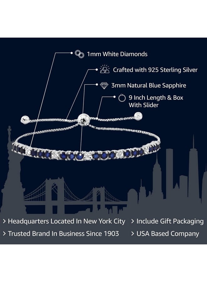 جم ستون كينج سوار تنس من الفضة الإسترلينية عيار 925 مرصع بالياقوت الأزرق والألماس الأبيض من Gem Stone King للنساء (2.05 قيراط، حجر كريم، قابل للتعديل بالكامل حتى 9 بوصات) - Image 1