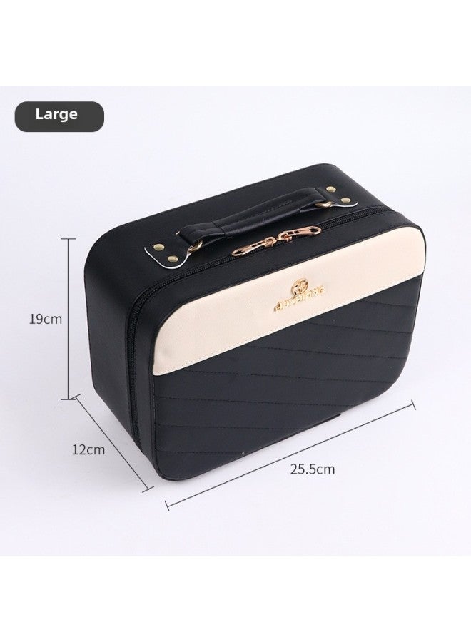 Generic OEM ODM Cosmetic Case Women Large Capacity PU Waterproof Storage Box Large Capacity Suitcase Customizable Size LOGO-Color:Diagonal Stripes-black Large  - Image 1
