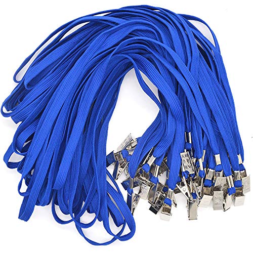 Bird Fiy Blue Lanyards 100 Pack Bulk Badge Lanyards with Clip Neck Flat Lanyard with Badge Lanyard Bulldog Clip - Image 1