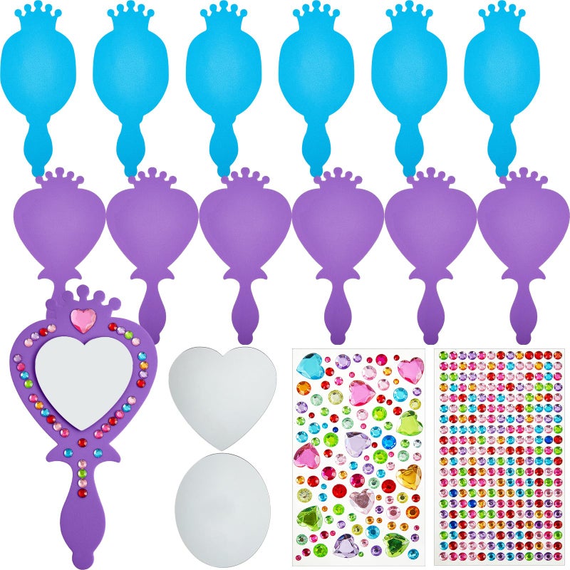 Liliful 12 Pack Princess Foam Mirror Kits Decorate Your Own Princess Mirrors Party Supplies Kids Unbreakable Toy Crafts for Girls Party Favors Birthday DIY Decorations CutePurpleBlue - Image 3