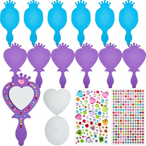 Liliful 12 Pack Princess Foam Mirror Kits Decorate Your Own Princess Mirrors Party Supplies Kids Unbreakable Toy Crafts for Girls Party Favors Birthday DIY Decorations CutePurpleBlue - Image 1