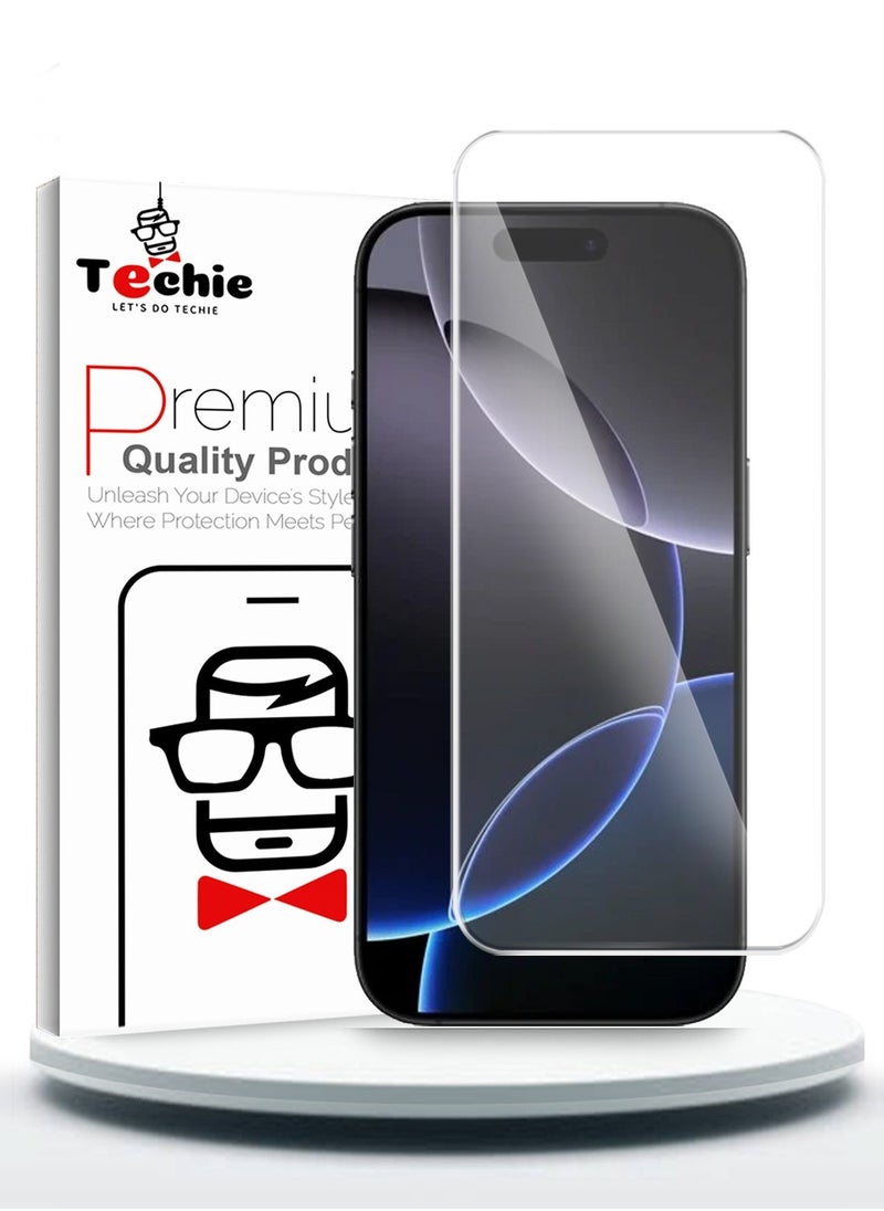 Techie - HD Tempered Glass Screen Protector for Apple iPhone 16 Pro - Anti Reflection Anti Bubbles 9H Hardness 0.33 mm Rounded Edges Easy Installation - Image 1