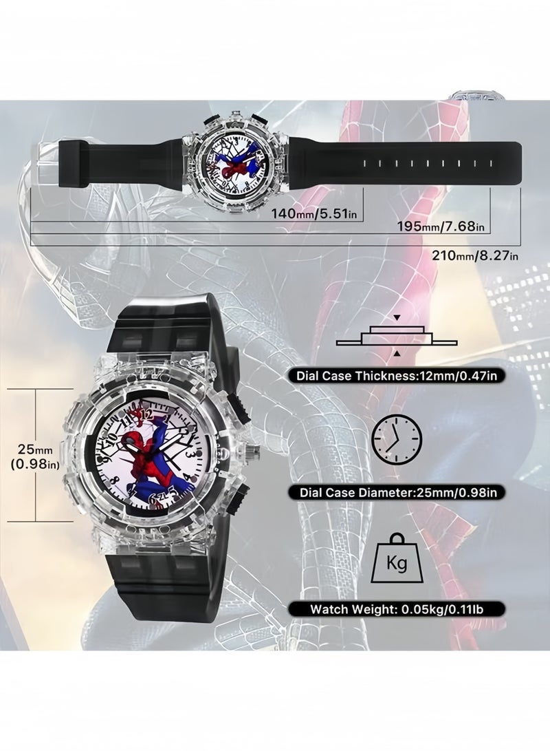 Spiderman Cartoon Children's Watch, Children's Luminous Watch Toys With Light Effects, Children's Electronic Watch，Adjustable Strap Learning Time Kids Wrist Watch with 7 Colors Flashing, Cool Inexpensive Gift for Toddlers,Boys,Girls - Image 3