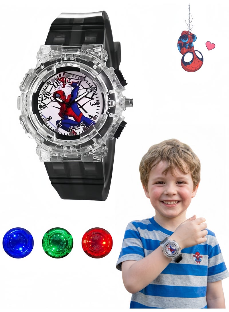 Spiderman Cartoon Children's Watch, Children's Luminous Watch Toys With Light Effects, Children's Electronic Watch，Adjustable Strap Learning Time Kids Wrist Watch with 7 Colors Flashing, Cool Inexpensive Gift for Toddlers,Boys,Girls - Image 1
