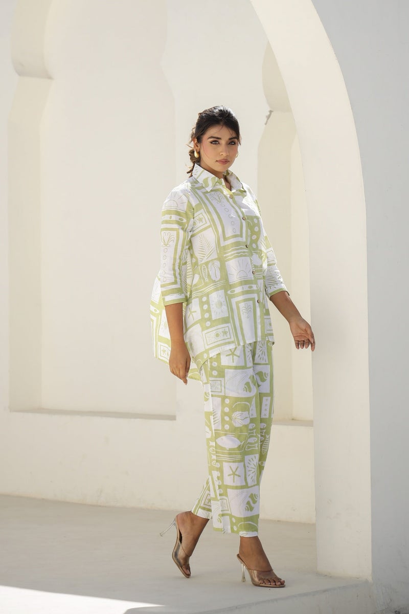 Label Flavia طقم أخضر متناسق مع بلوزة وسروال للنساء - Image 2