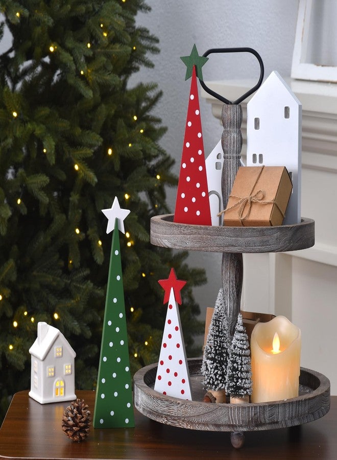 GHOSTMAGIC 3 Pcs Wooden Christmas Trees Tabletop Decorations, Rustic Xmas Tree Table Signs Double-Sided Tiered Tray Centerpieces Farmhouse Wood Sign Decor for Home Office Fireplace Farmhouse (3pcs) - Image 5