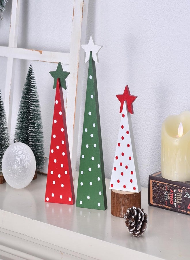 GHOSTMAGIC 3 Pcs Wooden Christmas Trees Tabletop Decorations, Rustic Xmas Tree Table Signs Double-Sided Tiered Tray Centerpieces Farmhouse Wood Sign Decor for Home Office Fireplace Farmhouse (3pcs) - Image 3