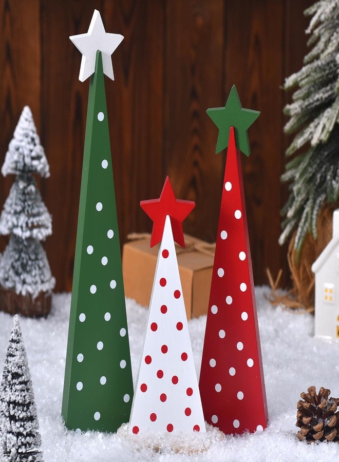 GHOSTMAGIC 3 Pcs Wooden Christmas Trees Tabletop Decorations, Rustic Xmas Tree Table Signs Double-Sided Tiered Tray Centerpieces Farmhouse Wood Sign Decor for Home Office Fireplace Farmhouse (3pcs) - Image 1
