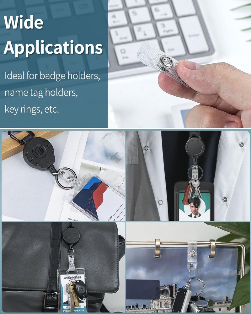 Uniclife 50 Pcs Badge Holder Straps ID Badge Straps with Snaps and Eyelets Heavy-Duty PVC Badge Clips for Card Holders Work Badge Holders Lanyards Key Rings and Name Tags - Image 4