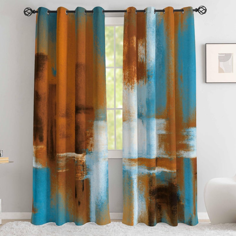 Asuexpect Rust Curtains 2 Panels Abstract Curtain Room Darkening Grommet Window Treatments Modern Decorative for Bedroom Living Room  52x63 Inches - Image 3