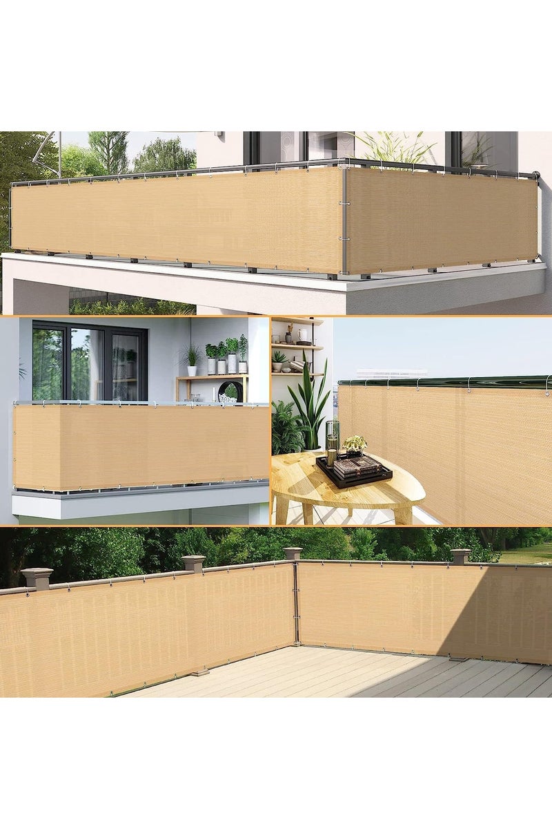 LINGWEI Balcony Screen Privacy Fence Cover 90 x 500cm Sand Fence Netting Mesh Shade Cloth Fabric UV Protection Included Cable Ties Rope - Image 1