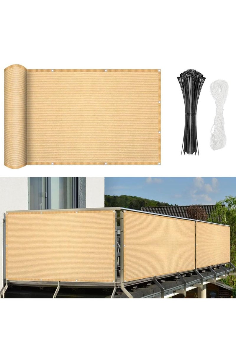 LINGWEI Balcony Screen Privacy Fence Cover 90 x 500cm Sand Fence Netting Mesh Shade Cloth Fabric UV Protection Included Cable Ties Rope - Image 2