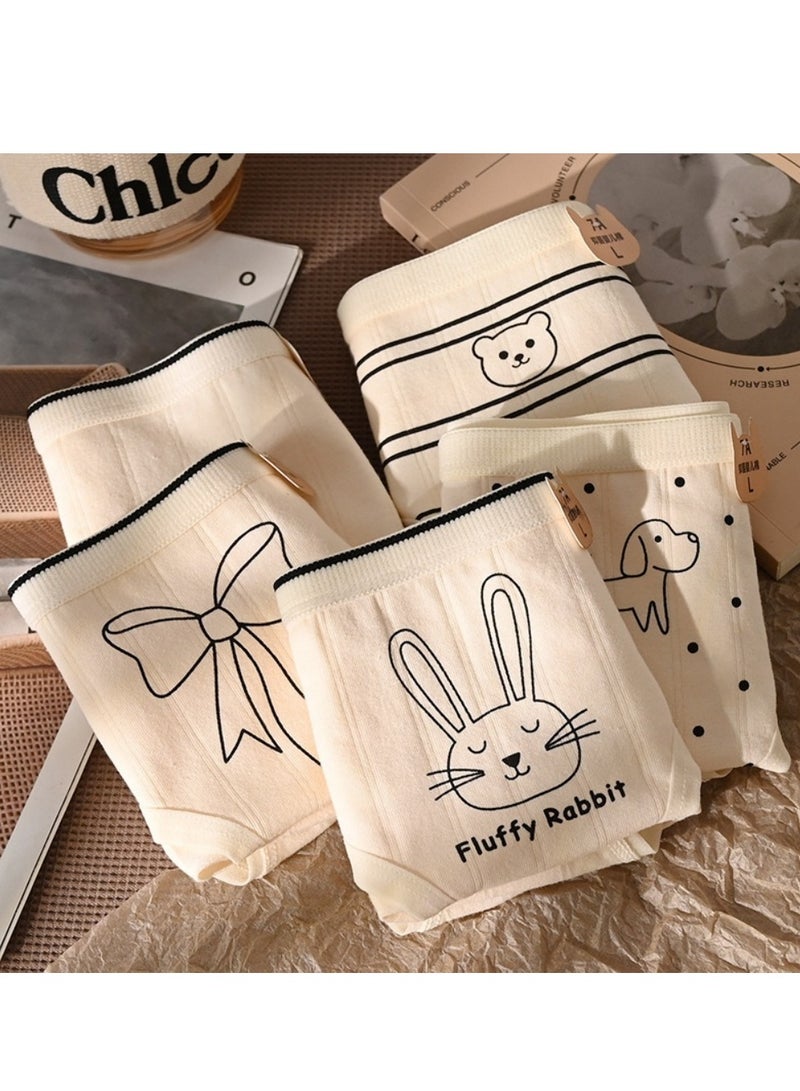 مجموعة من 5 ملابس داخلية قطنية أنيقة بخصر متوسط، ملابس داخلية مريحة وجيدة التهوية للفتيات - Image 1