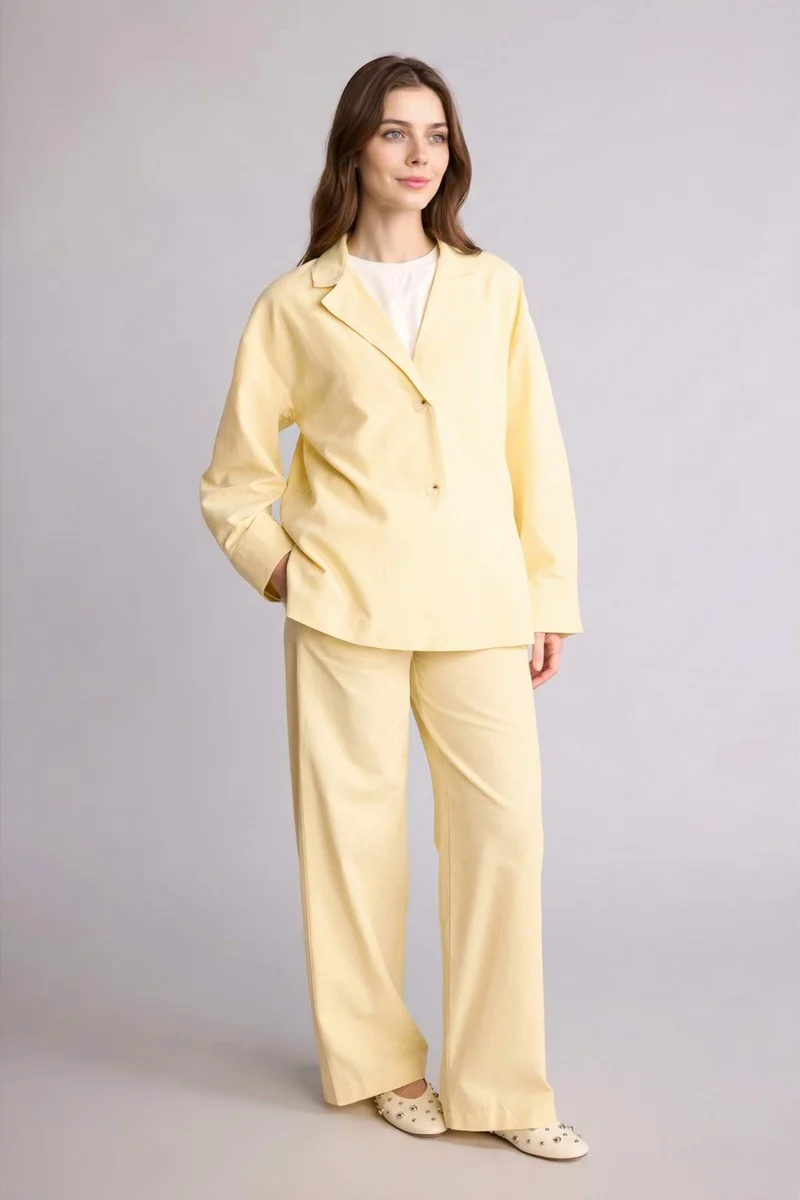ديفاكتو Wide Straight Linen Blend Trousers
