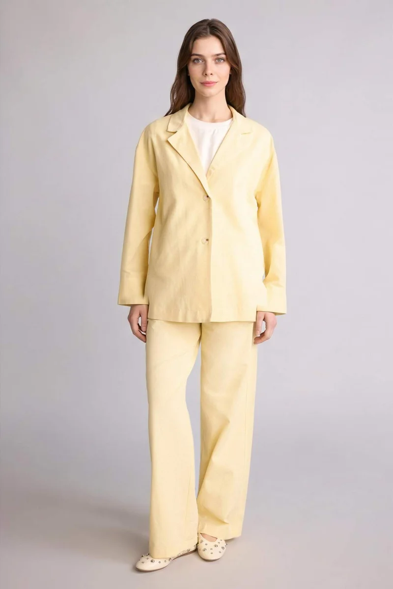ديفاكتو Wide Straight Linen Blend Trousers