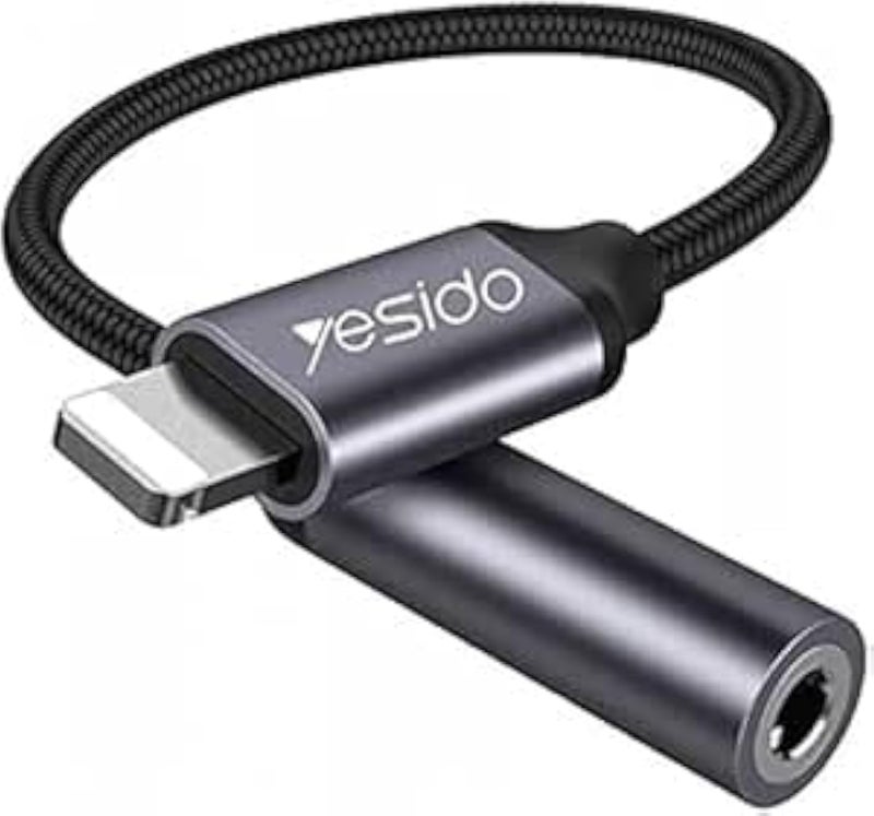 Headphone Adapter [Smart Audio Processing Chip] 3.5mm Aux Connector [High Purity Sound] Nylon Braided Cable for iPhone 14 13 12 11 Pro Max, iPad, iPod - Grey