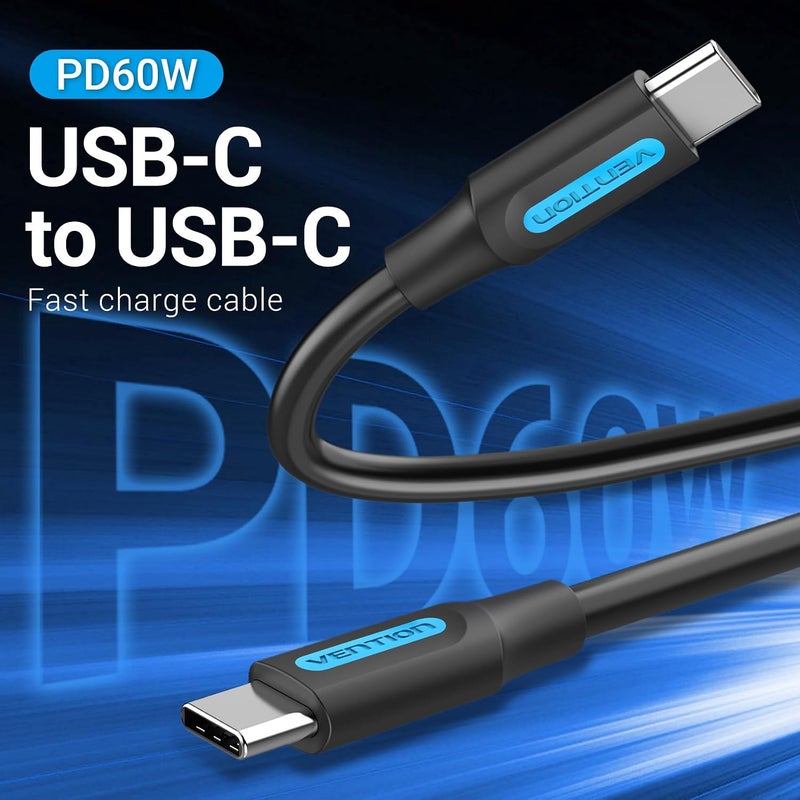 كابل VENTION من USB 2.0 من النوع C ذكر إلى ذكر، شحن سريع PD60W @3A ومعدل نقل بيانات 480Mbps (ذكر إلى ذكر، 0.5 م) - Image 2