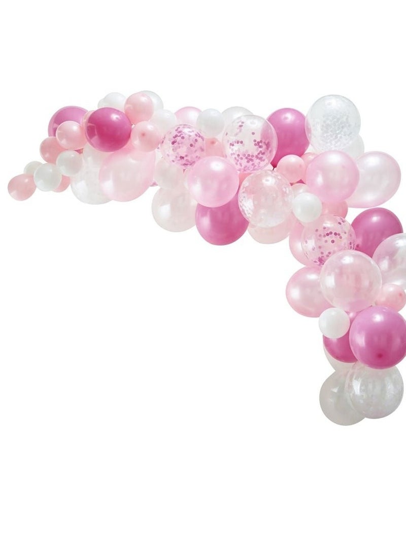 Ginger Ray Balloon Arch Kit Pink White Latex Confetti DIY 70-Pack 4m - Image 1