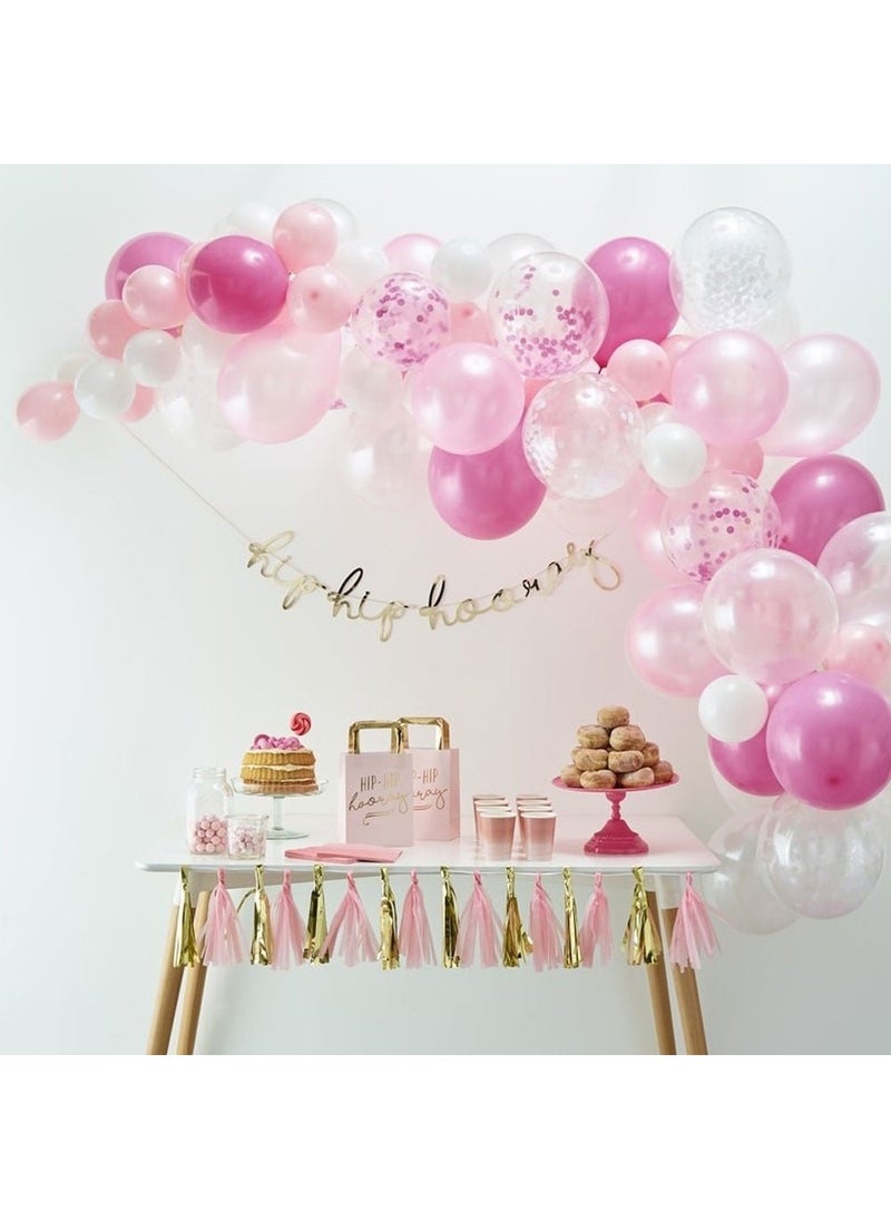 Ginger Ray Balloon Arch Kit Pink White Latex Confetti DIY 70-Pack 4m - Image 2