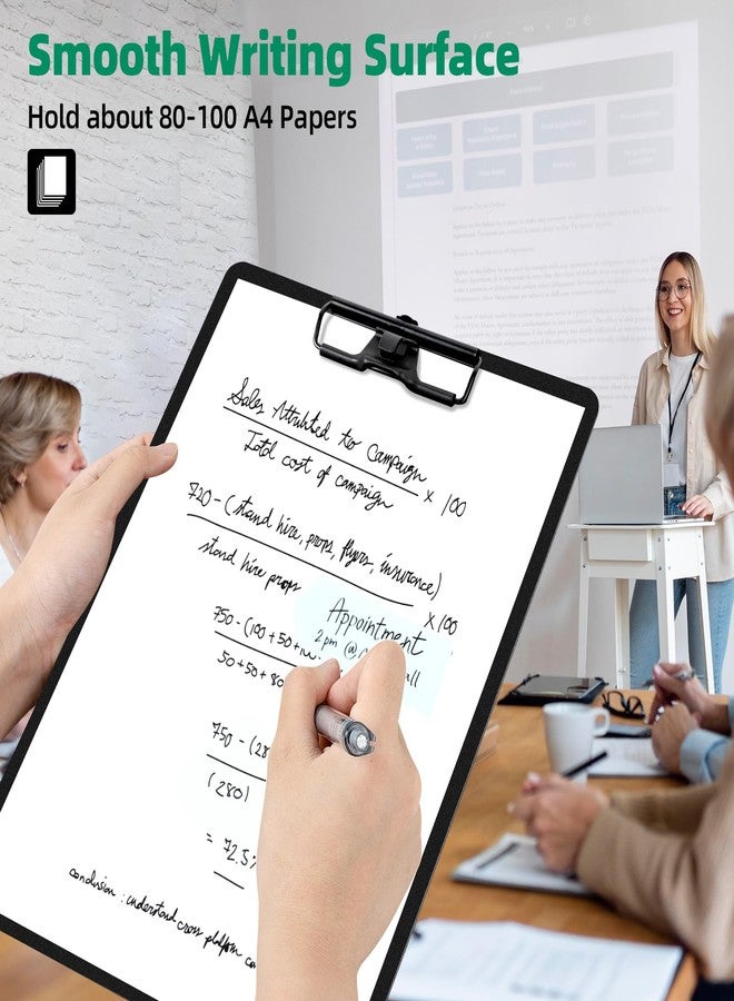 FRETONBA Plastic Clipboard with Low Profile Clip, 2 Pack Hanging Clipboard with Pen Holder, A4 Standard Letter Size,Black - Image 4