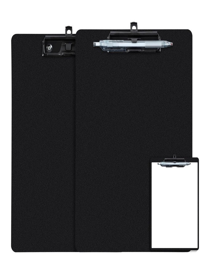 FRETONBA Plastic Clipboard with Low Profile Clip, 2 Pack Hanging Clipboard with Pen Holder, A4 Standard Letter Size,Black - Image 1
