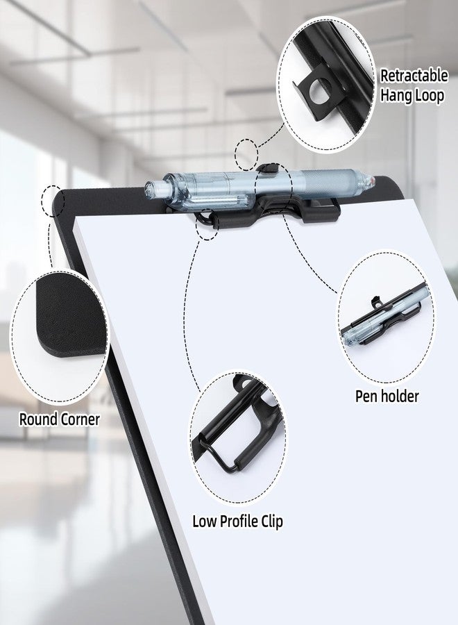 FRETONBA Plastic Clipboard with Low Profile Clip, 2 Pack Hanging Clipboard with Pen Holder, A4 Standard Letter Size,Black - Image 3