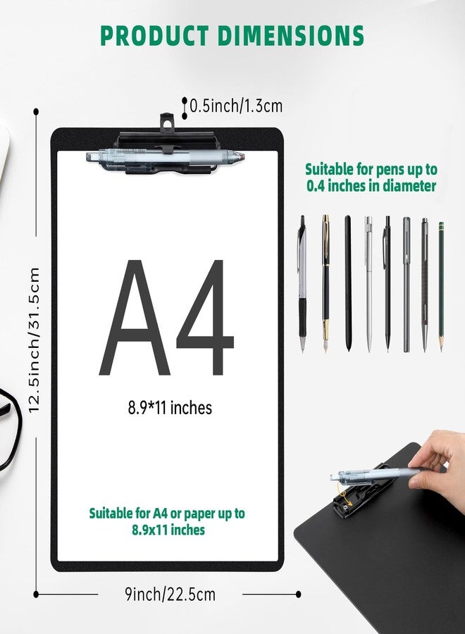 FRETONBA Plastic Clipboard with Low Profile Clip, 2 Pack Hanging Clipboard with Pen Holder, A4 Standard Letter Size,Black - Image 2