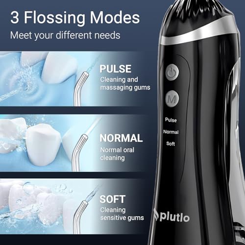 Plutlo Aqua Floss Water Flosser for Teeth - 250ML Portable Oral Irrigator with 3 Modes, 4 Jet Tips, 2000mAh Battery, IPX7 Waterproof, Dental Floss for Deep Teeth Cleaning (Black) - Image 3