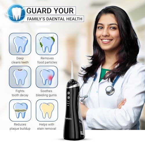 Plutlo Aqua Floss Water Flosser for Teeth - 250ML Portable Oral Irrigator with 3 Modes, 4 Jet Tips, 2000mAh Battery, IPX7 Waterproof, Dental Floss for Deep Teeth Cleaning (Black) - Image 2