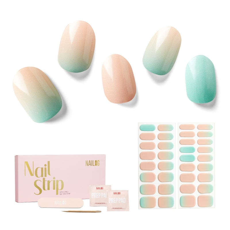 Nailog Semi Cured Gel Nail Strips 34 pcs  Long Lasting Nail Polish Sticker Wraps with Glossy Gel Finish  New Dawn