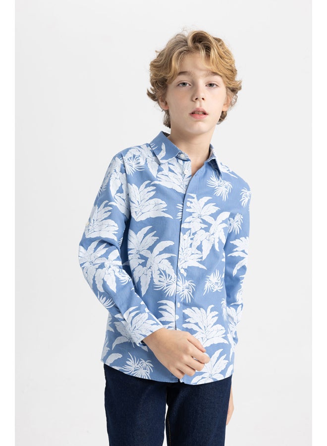 DeFacto Boy Regular Fit Polo Neck Woven Long Sleeve Shirt  - Image 3