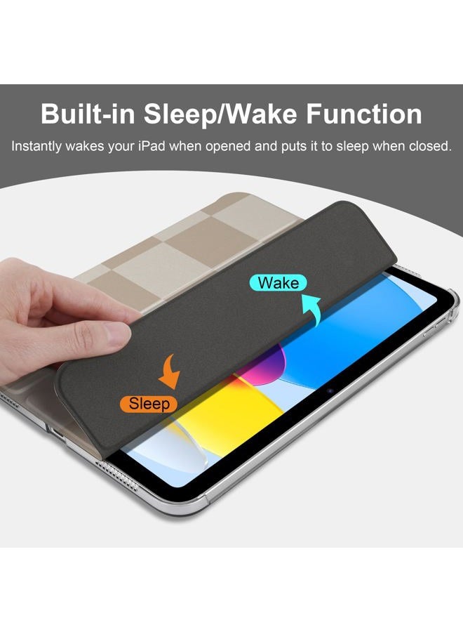 DONGKE for iPad Air 11-inch M3 2025 M2 2024, iPad Air 5th 2022 / 4th Generation 2020 10.9-inch, Slim Foldable Stand Hard PC Translucent Back Shell Smart Cover - [Auto Wake/Sleep] - Beige Chessboard - Image 4