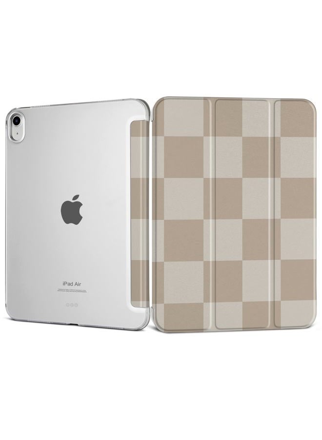 DONGKE for iPad Air 11-inch M3 2025 M2 2024, iPad Air 5th 2022 / 4th Generation 2020 10.9-inch, Slim Foldable Stand Hard PC Translucent Back Shell Smart Cover - [Auto Wake/Sleep] - Beige Chessboard - Image 1