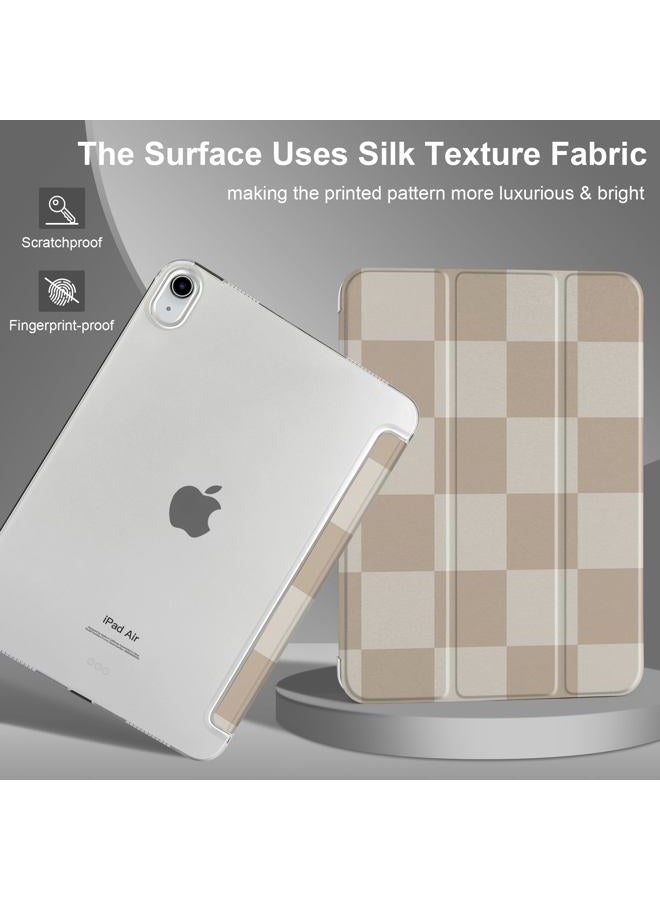 DONGKE for iPad Air 11-inch M3 2025 M2 2024, iPad Air 5th 2022 / 4th Generation 2020 10.9-inch, Slim Foldable Stand Hard PC Translucent Back Shell Smart Cover - [Auto Wake/Sleep] - Beige Chessboard - Image 5