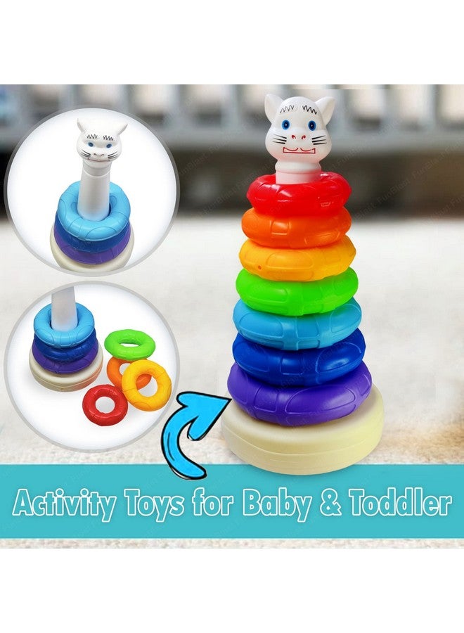 FunBlast Rainbow Stacking Rings Tower Toys - Colorful Rainbow Sorting, Stacking & Plugging Toys for Baby and Toddlers, 7 Colors Rings with Base, Activity Toys for Baby & Toddler - Image 4
