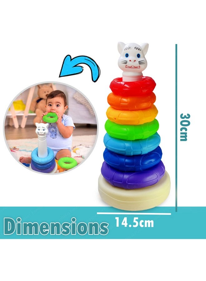 FunBlast Rainbow Stacking Rings Tower Toys - Colorful Rainbow Sorting, Stacking & Plugging Toys for Baby and Toddlers, 7 Colors Rings with Base, Activity Toys for Baby & Toddler - Image 2