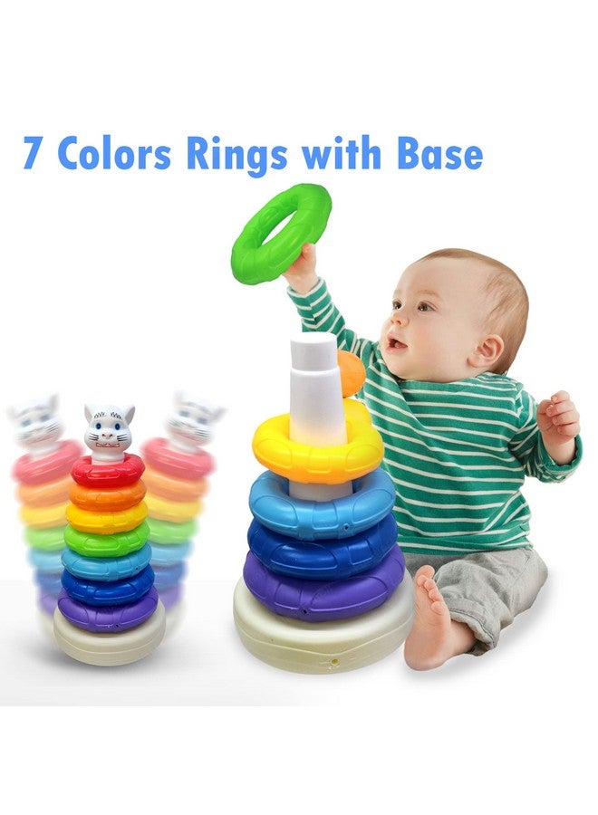 FunBlast Rainbow Stacking Rings Tower Toys - Colorful Rainbow Sorting, Stacking & Plugging Toys for Baby and Toddlers, 7 Colors Rings with Base, Activity Toys for Baby & Toddler - Image 5