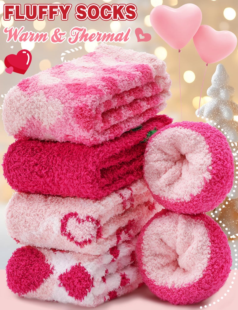 Sandsuced Womens Fuzzy Fluffy Socks Warm Cozy Winter Slipper Thick Crew Fleece Comfy Sleep Plush Heart Socks 5 Pairs Christmas Stocking Stuffers (Pink Love Candy Color,M) - Image 4