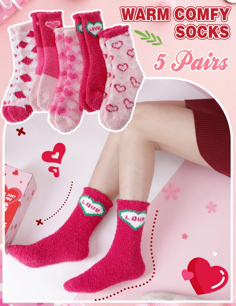 Sandsuced Womens Fuzzy Fluffy Socks Warm Cozy Winter Slipper Thick Crew Fleece Comfy Sleep Plush Heart Socks 5 Pairs Christmas Stocking Stuffers (Pink Love Candy Color,M) - Image 5