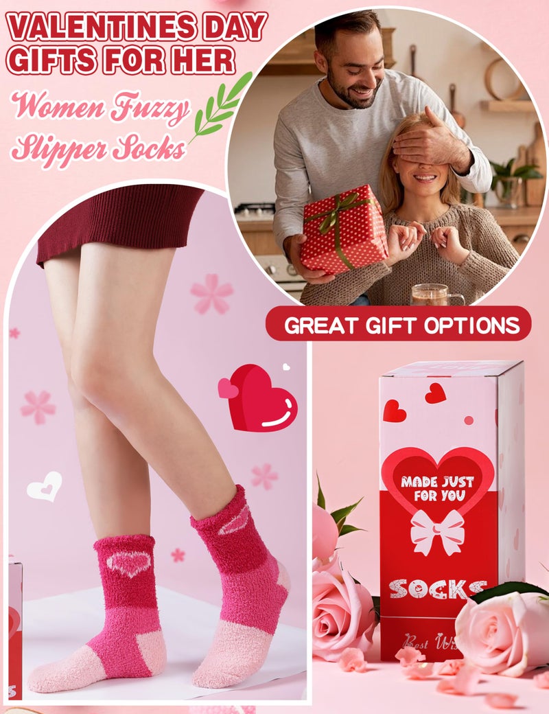 Sandsuced Womens Fuzzy Fluffy Socks Warm Cozy Winter Slipper Thick Crew Fleece Comfy Sleep Plush Heart Socks 5 Pairs Christmas Stocking Stuffers (Pink Love Candy Color,M) - Image 3