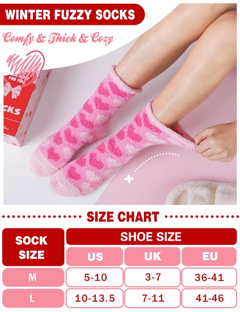 Sandsuced Womens Fuzzy Fluffy Socks Warm Cozy Winter Slipper Thick Crew Fleece Comfy Sleep Plush Heart Socks 5 Pairs Christmas Stocking Stuffers (Pink Love Candy Color,M) - Image 2