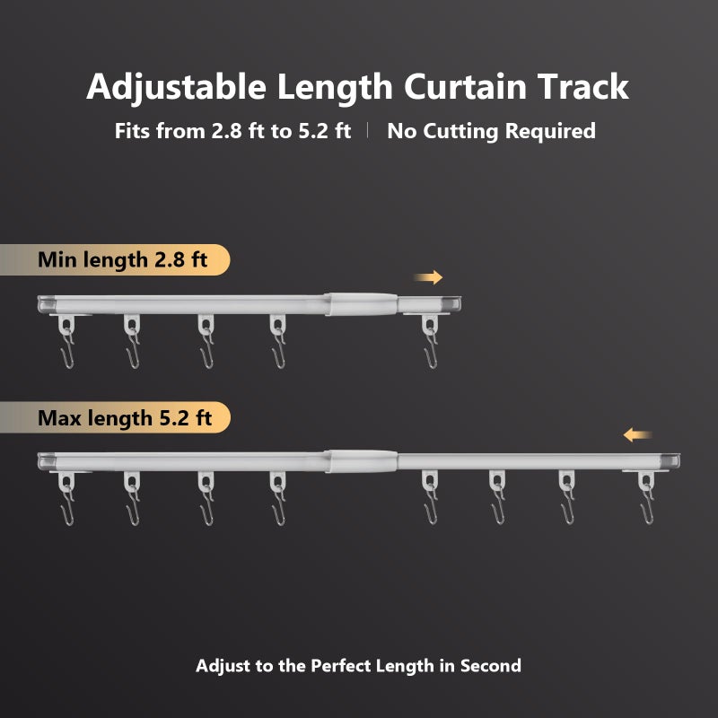 ACMEART Ceiling Curtain Track,Retractable Ceiling Track for Curtains,2.8-5.2ft,Room Divider Curtain Rod,Ceiling Rails Set with Silent Rollers and Hooks for Living room/Bedroom/Shower/RV - Image 2